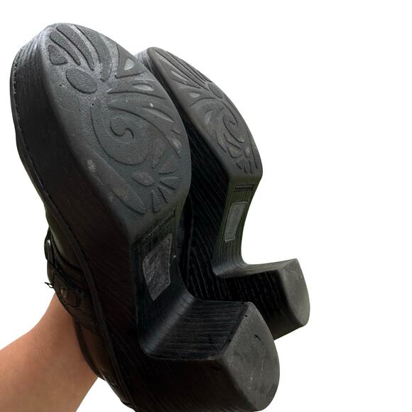 Born Black Leather Heeled Clogs Booties Size 8.5 Women’s Comfort Slip-On Mules - Picture 5 of 10